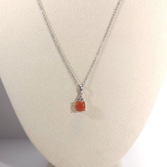 Peach Moonstone Pendant Necklace Stainless Steel Chain - Picture 2 of 8
